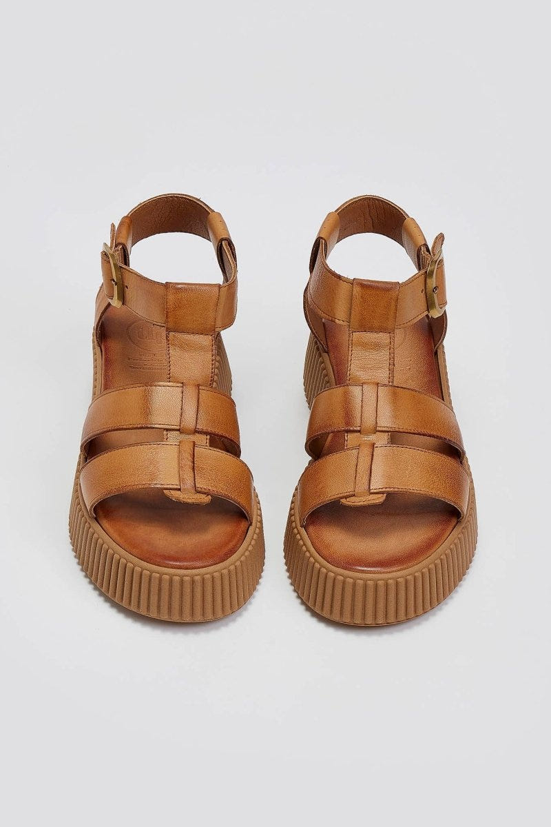 Σανδάλια δερμάτινα flatforms με τοκά TFP - Ταμπά - thefashionproject.gr - TFP
