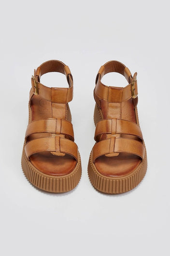 Σανδάλια δερμάτινα flatforms με τοκά TFP - Ταμπά - thefashionproject.gr - TFP