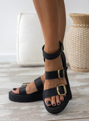 Σανδάλια δερμάτινα flatforms με τοκάδες TFP - Μαύρο - thefashionproject.gr - TFP