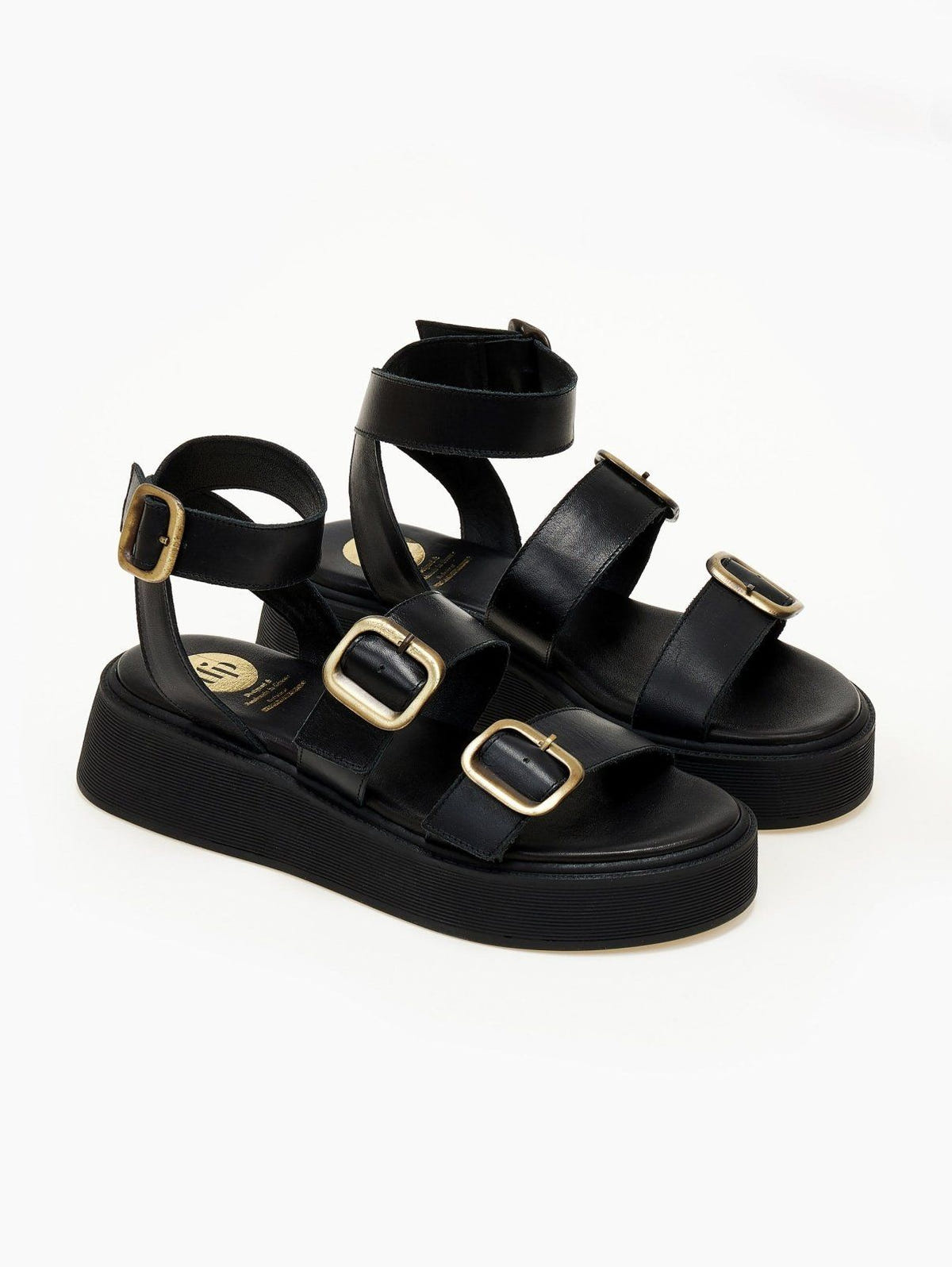 Σανδάλια δερμάτινα flatforms με τοκάδες TFP - Μαύρο - thefashionproject.gr - TFP