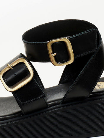 Σανδάλια δερμάτινα flatforms με τοκάδες TFP - Μαύρο - thefashionproject.gr - TFP