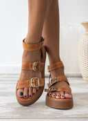 Σανδάλια δερμάτινα flatforms με τοκάδες TFP - Ταμπά - thefashionproject.gr - TFP