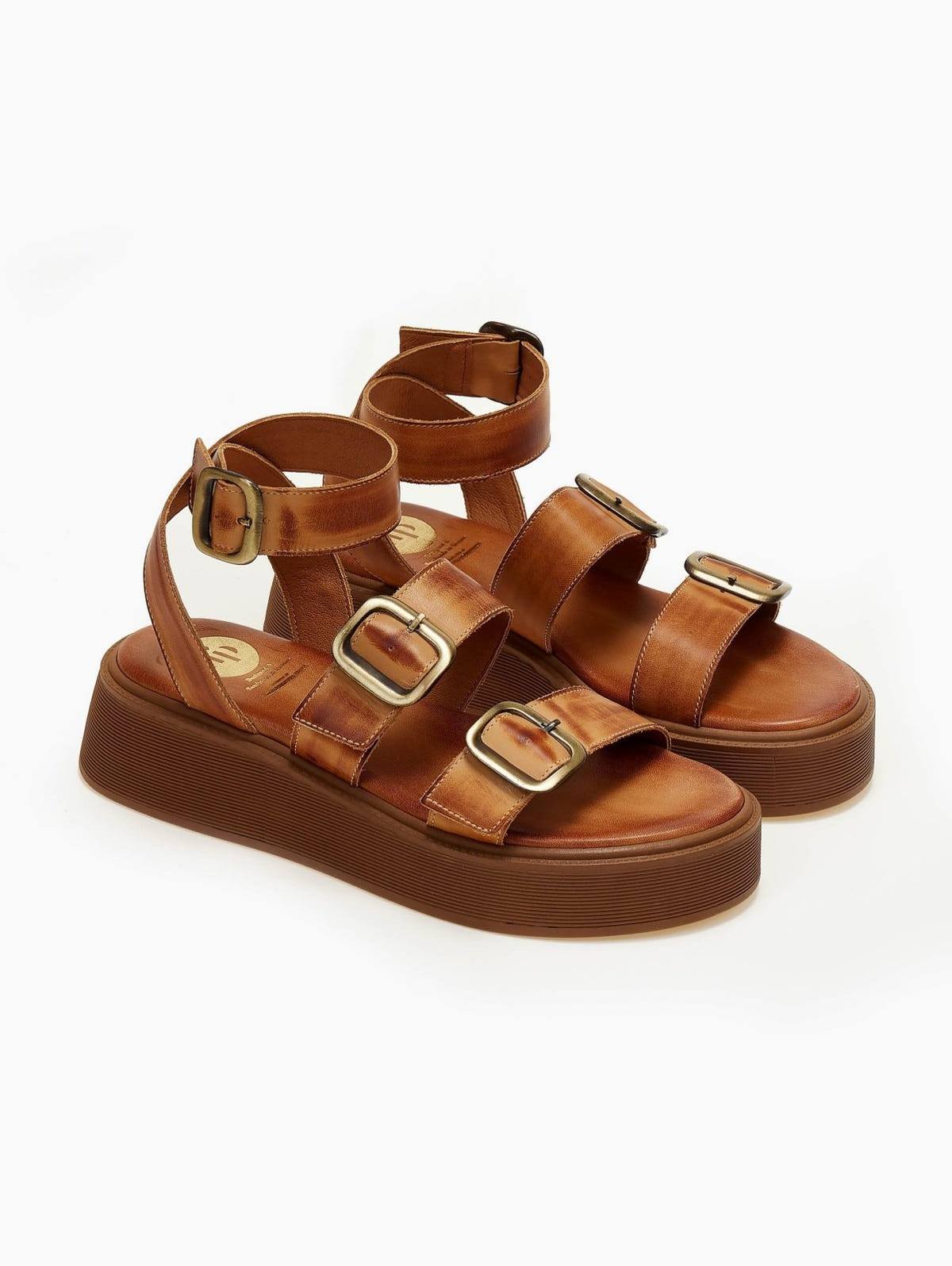 Σανδάλια δερμάτινα flatforms με τοκάδες TFP - Ταμπά - thefashionproject.gr - TFP