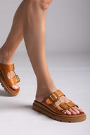 Σανδάλια δερμάτινα flatforms με τοκάδες TFP - Ταμπά - thefashionproject.gr - TFP