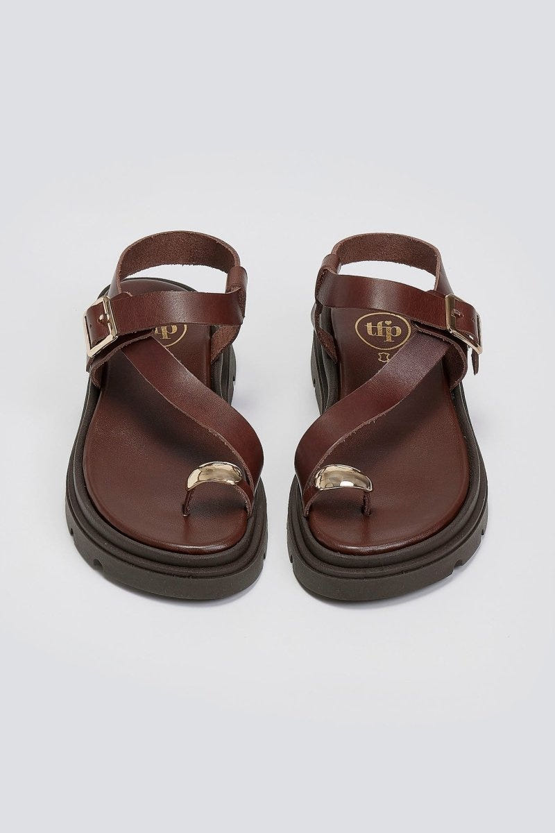 Σανδάλια δερμάτινα flatforms Tfp - Καφέ - thefashionproject.gr - TFP