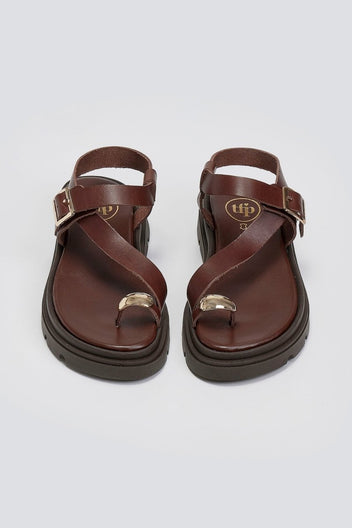 Σανδάλια δερμάτινα flatforms Tfp - Καφέ - thefashionproject.gr - TFP
