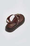 Σανδάλια δερμάτινα flatforms Tfp - Καφέ - thefashionproject.gr - TFP