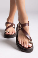Σανδάλια δερμάτινα flatforms Tfp - Καφέ - thefashionproject.gr - TFP