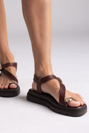 Σανδάλια δερμάτινα flatforms Tfp - Καφέ - thefashionproject.gr - TFP
