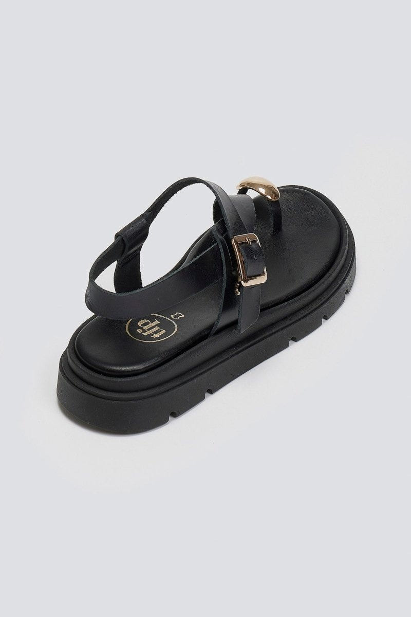 Σανδάλια δερμάτινα flatforms Tfp - Μαύρο - thefashionproject.gr - TFP