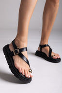 Σανδάλια δερμάτινα flatforms Tfp - Μαύρο - thefashionproject.gr - TFP
