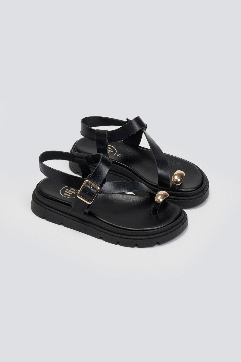 Σανδάλια δερμάτινα flatforms Tfp - Μαύρο - thefashionproject.gr - TFP