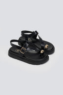 Σανδάλια δερμάτινα flatforms Tfp - Μαύρο - thefashionproject.gr - TFP
