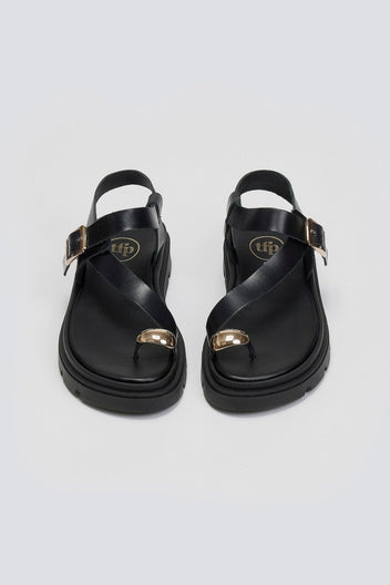 Σανδάλια δερμάτινα flatforms Tfp - Μαύρο - thefashionproject.gr - TFP