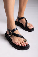 Σανδάλια δερμάτινα flatforms Tfp - Μαύρο - thefashionproject.gr - TFP
