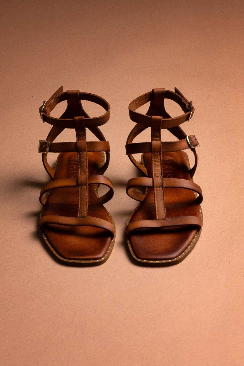 Σανδάλια δερμάτινα gladiador Iris sandals - Καφέ - thefashionproject.gr - IRIS