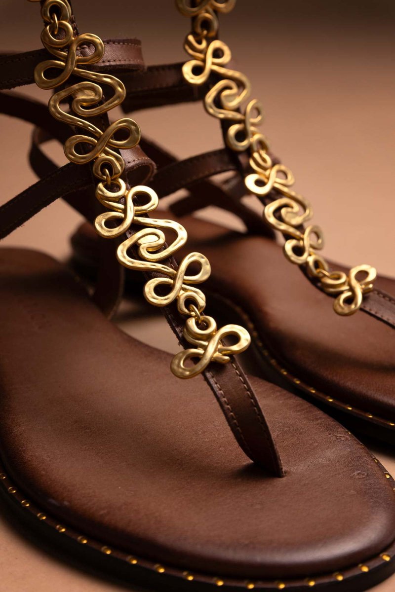 Σανδάλια δερμάτινα gladiator Tfp - Καφέ - thefashionproject.gr - TFP