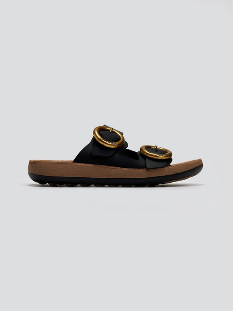 Sandalias de piel con Joya Fantasy - Negro