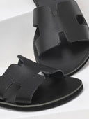 Σανδάλια δερμάτινα με άνοιγμα estil - Μαύρο - thefashionproject.gr - Estil