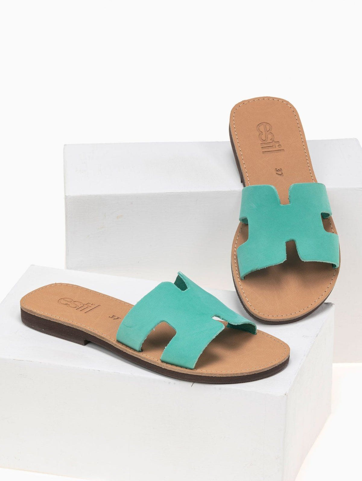 Σανδάλια δερμάτινα με άνοιγμα estil - Μέντα - thefashionproject.gr - Estil