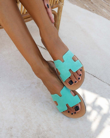 Σανδάλια δερμάτινα με άνοιγμα estil - Μέντα - thefashionproject.gr - Estil