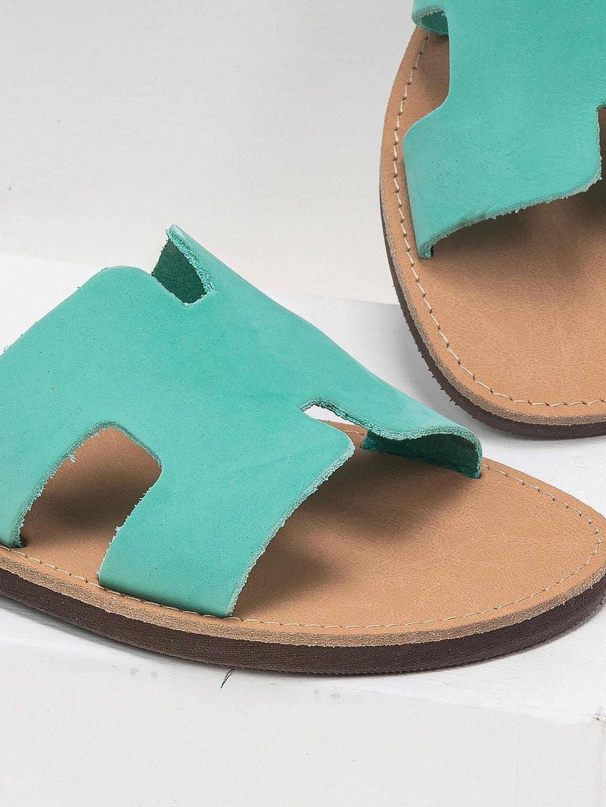 Σανδάλια δερμάτινα με άνοιγμα estil - Μέντα - thefashionproject.gr - Estil