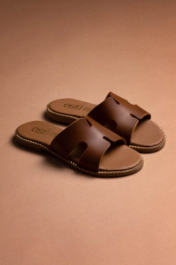 Σανδάλια δερμάτινα με άνοιγμα Estil - Ταμπά - thefashionproject.gr - Estil
