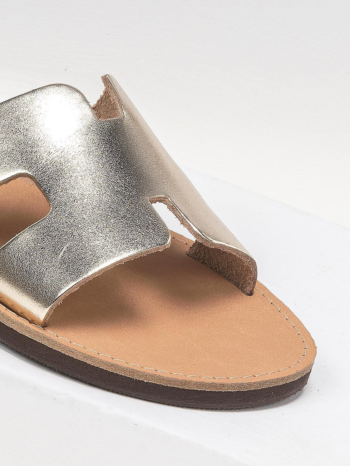 Σανδάλια δερμάτινα με άνοιγμα estil - Χρυσό - thefashionproject.gr - Estil