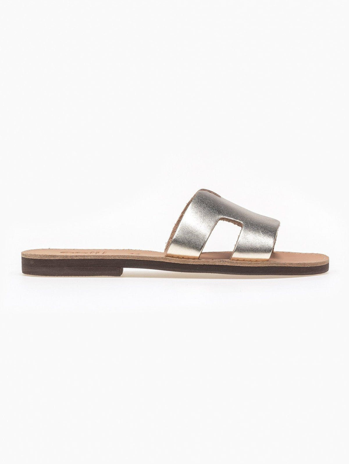 Σανδάλια δερμάτινα με άνοιγμα estil - Χρυσό - thefashionproject.gr - Estil