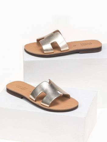 Σανδάλια δερμάτινα με άνοιγμα estil - Χρυσό - thefashionproject.gr - Estil