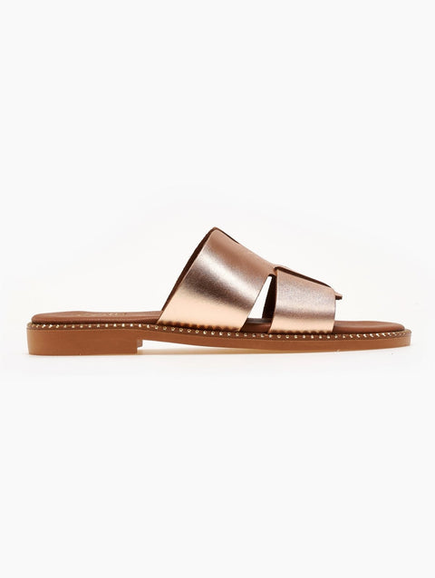 Leather Sandals Cut-out Strap - Copper
