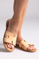 Σανδάλια δερμάτινα με ανοίγματα Estil - Φυσικό - thefashionproject.gr - Estil