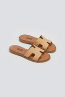 Σανδάλια δερμάτινα με ανοίγματα Estil - Φυσικό - thefashionproject.gr - Estil