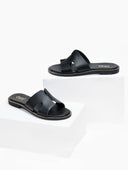 Σανδάλια δερμάτινα με ανοίγματα estil - Μαύρο - thefashionproject.gr - Estil