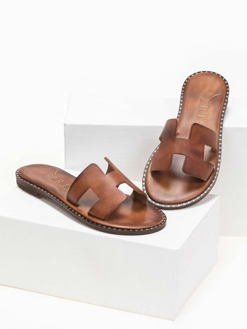 Σανδάλια δερμάτινα με ανοίγματα Iris Sandals - Καφέ - thefashionproject.gr - IRIS