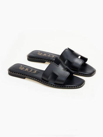 Σανδάλια δερμάτινα με ανοίγματα Iris Sandals - Μαύρο - thefashionproject.gr - IRIS