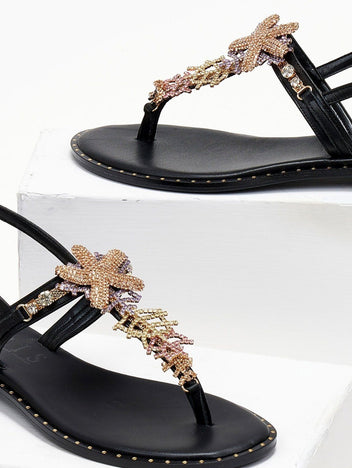 Σανδάλια δερμάτινα με αστερία Iris Sandals - Μαύρο - thefashionproject.gr - IRIS