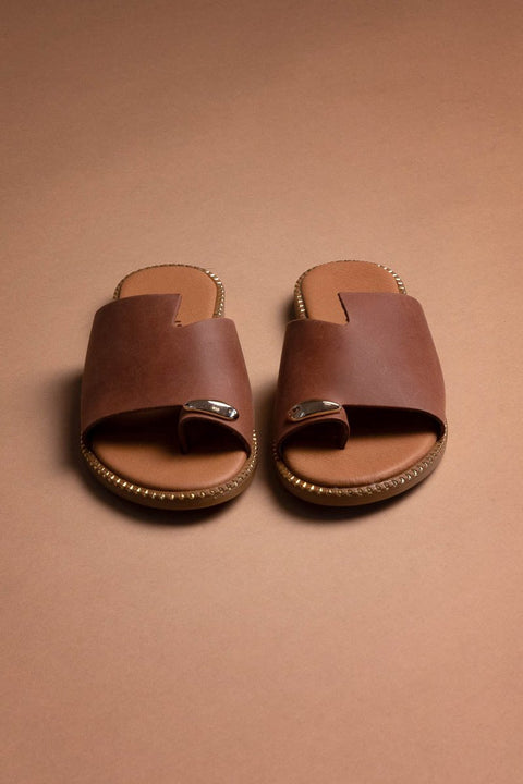 Leather Sandals Asymmetrical Band - Tan