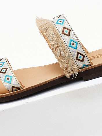 Σανδάλια δερμάτινα με boho φάσα Estil - Φυσικό - thefashionproject.gr - Estil