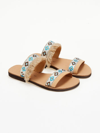 Σανδάλια δερμάτινα με boho φάσα Estil - Φυσικό - thefashionproject.gr - Estil