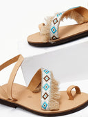Σανδάλια δερμάτινα με boho τρέσα Estil - Φυσικό - thefashionproject.gr - Estil