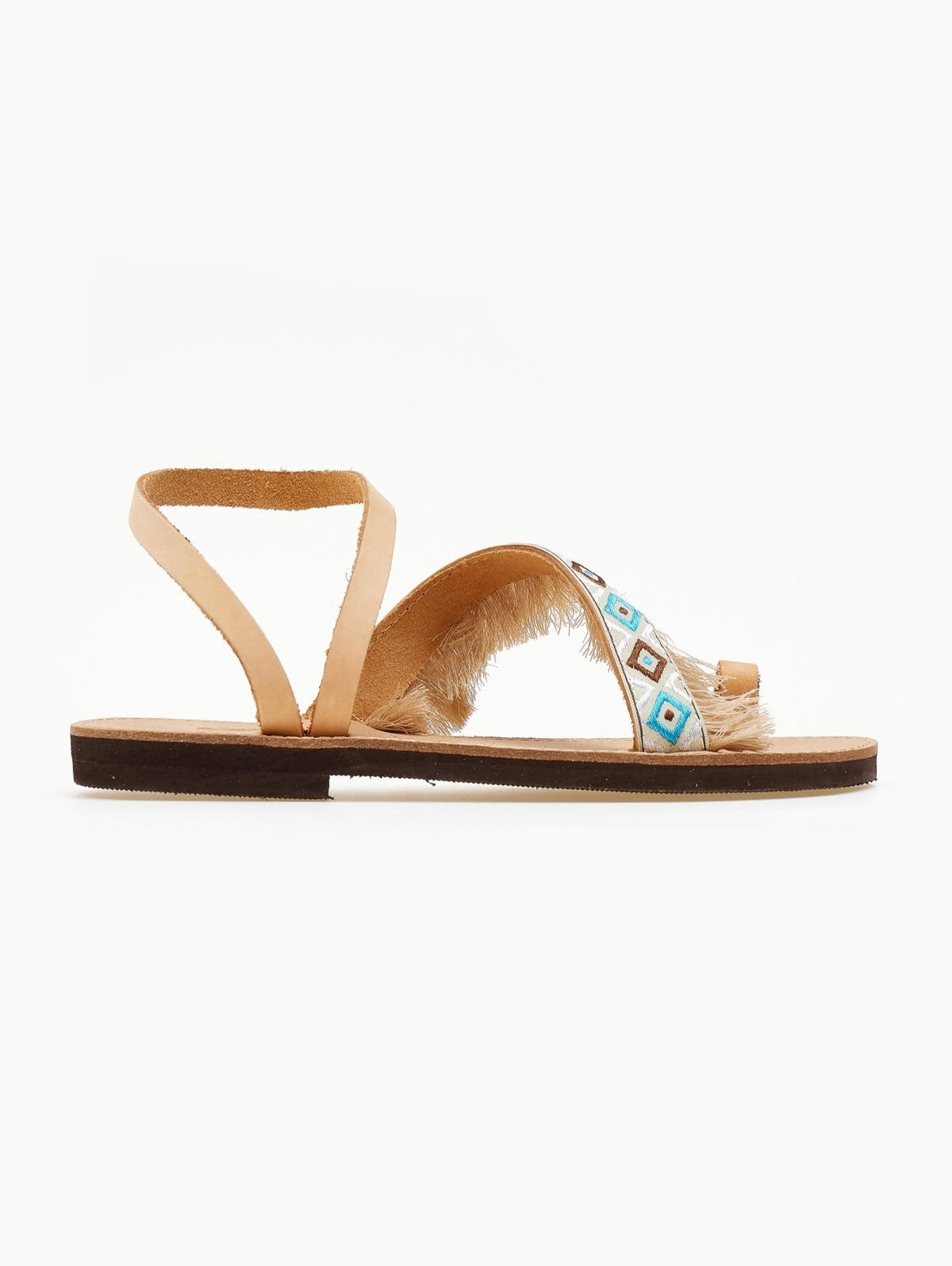 Σανδάλια δερμάτινα με boho τρέσα Estil - Φυσικό - thefashionproject.gr - Estil