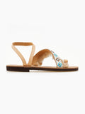 Σανδάλια δερμάτινα με boho τρέσα Estil - Φυσικό - thefashionproject.gr - Estil