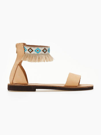 Σανδάλια δερμάτινα με boho τρέσα με κρόσσια Estil - Φυσικό - thefashionproject.gr - Estil