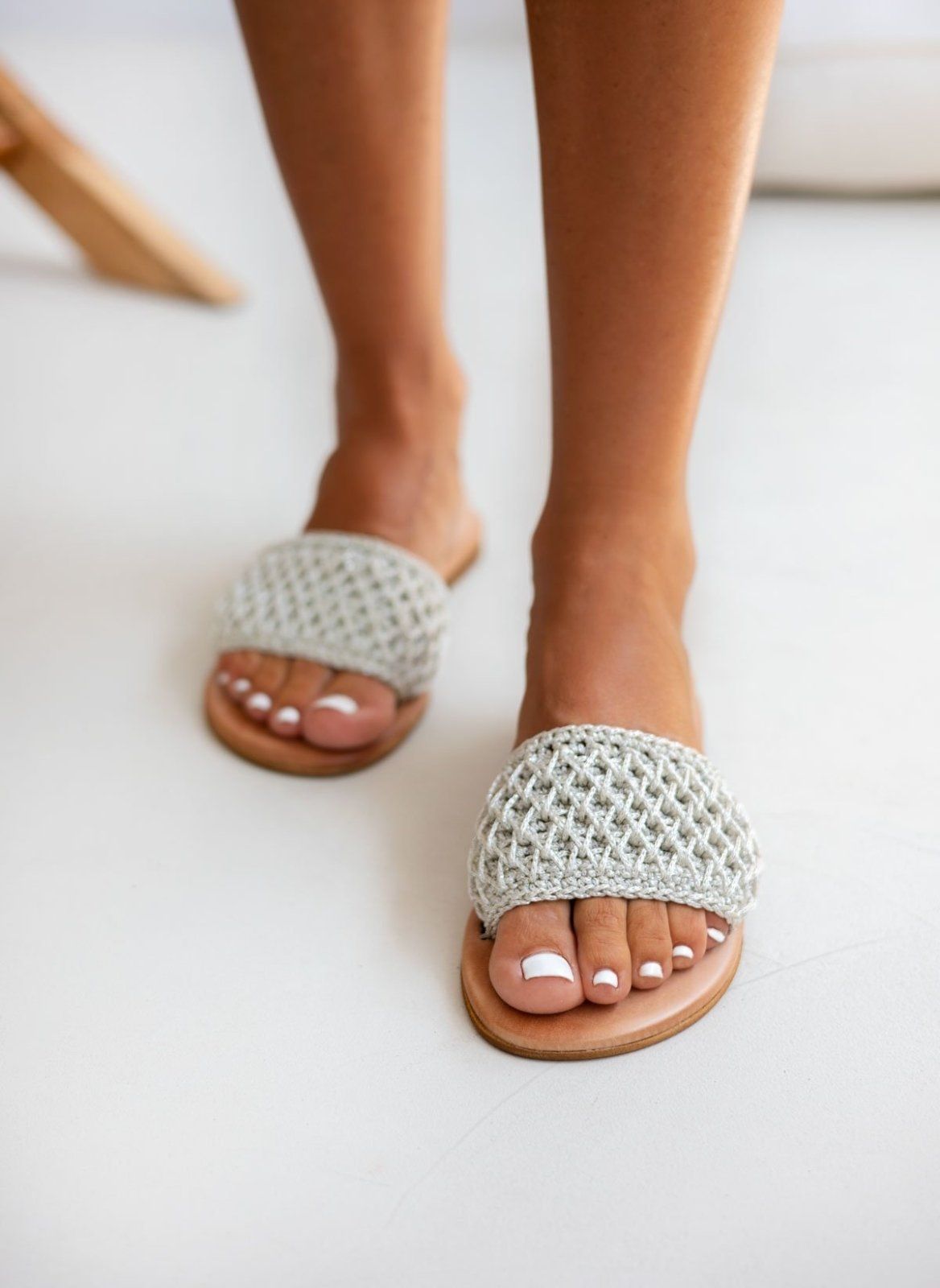 Σανδάλια δερμάτινα με crochet φάσα Iris Sandals - Ασημί - thefashionproject.gr - IRIS