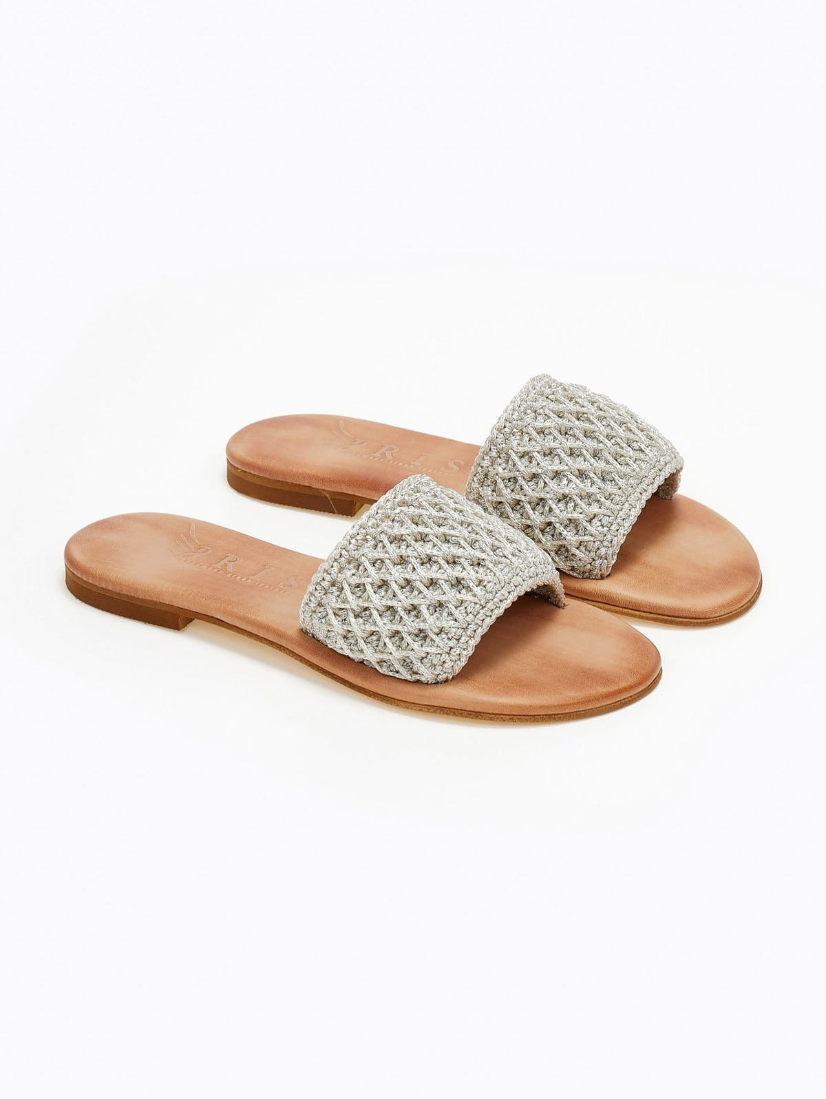 Σανδάλια δερμάτινα με crochet φάσα Iris Sandals - Ασημί - thefashionproject.gr - IRIS