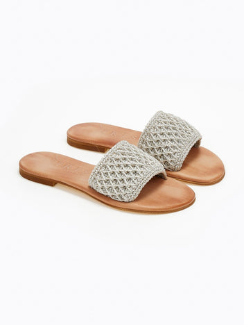 Σανδάλια δερμάτινα με crochet φάσα Iris Sandals - Ασημί - thefashionproject.gr - IRIS