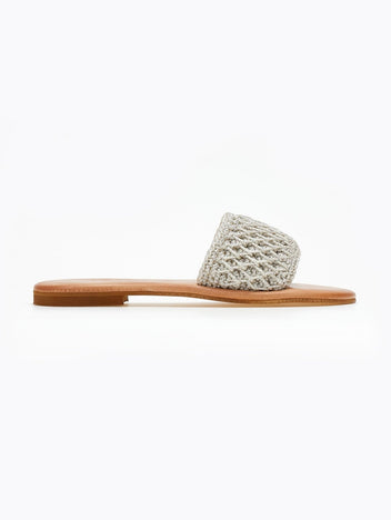Σανδάλια δερμάτινα με crochet φάσα Iris Sandals - Ασημί - thefashionproject.gr - IRIS
