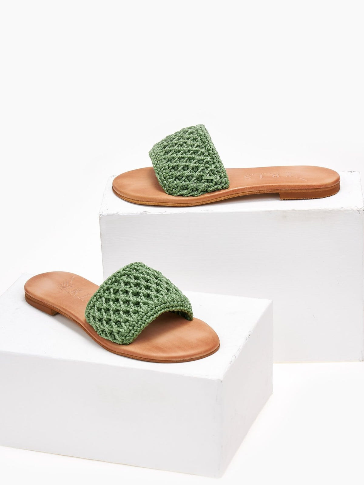 Σανδάλια δερμάτινα με crochet φάσα Iris Sandals - Πράσινο - thefashionproject.gr - IRIS