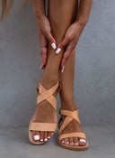 Σανδάλια δερμάτινα με crossover μπαρέτα Iris Sandals - Φυσικό - thefashionproject.gr - IRIS